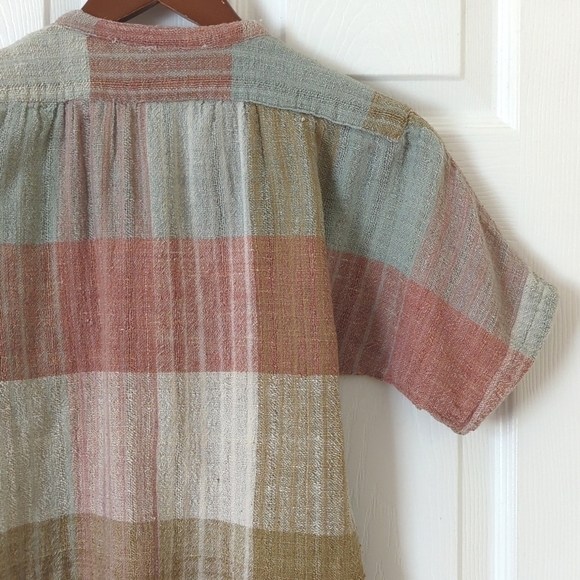 Casual Corner 70's Vintage Plaid Woven Gauze Short Dolman Sleeve V-neck Top S - Picture 10 of 10